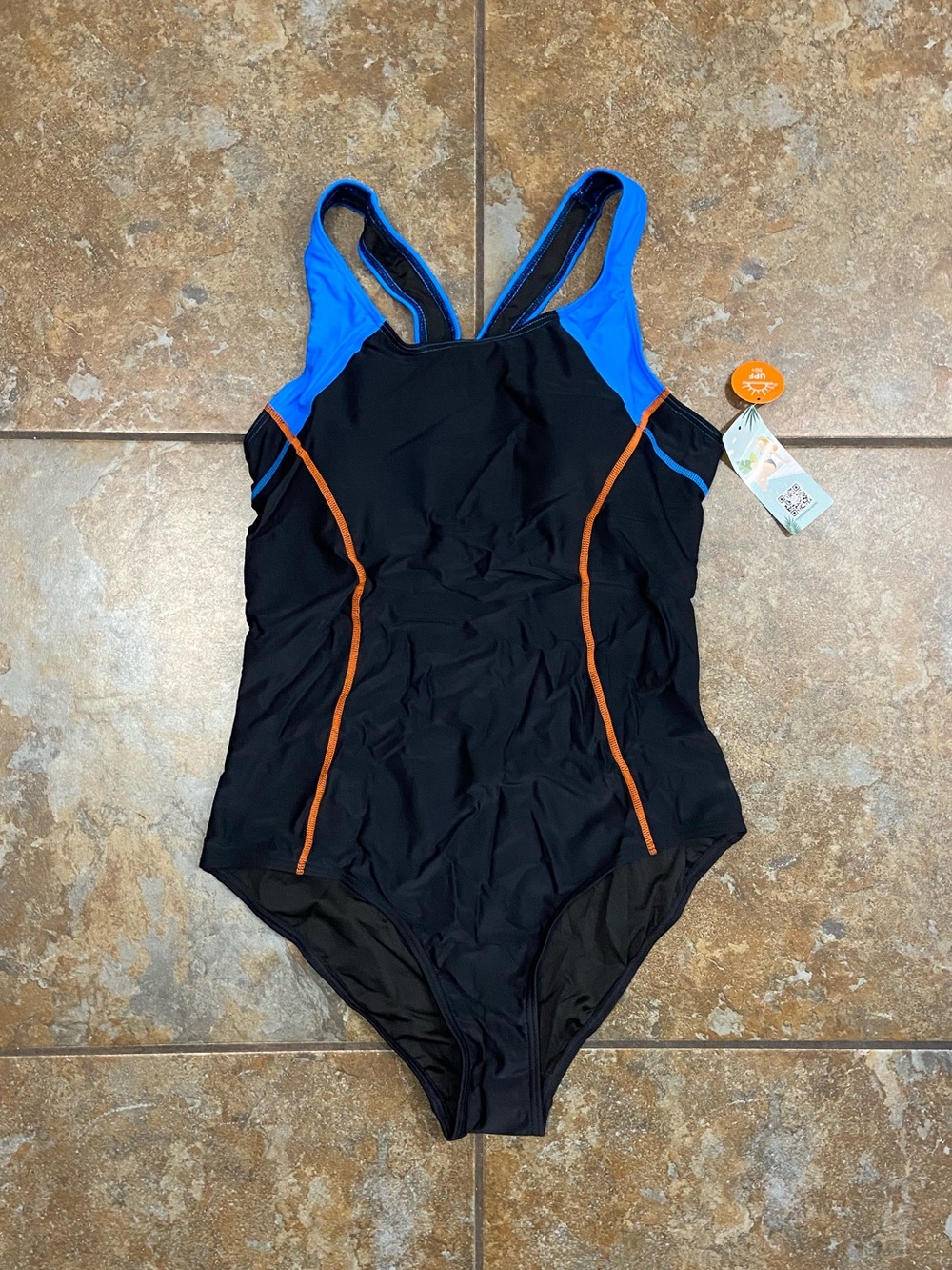 Classic Black One-Piece Swimsuit with Blue Accents
